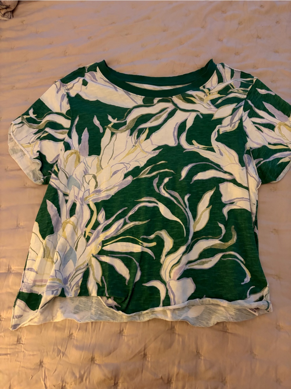 Maeve Green and White Floral Short Sleeve Tee
